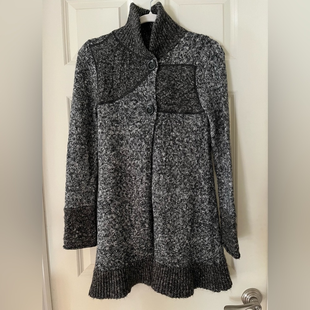 prAna Danika Duster Sweater Long Cardigan 2 Tone Gray/Black Marbled Collared XS